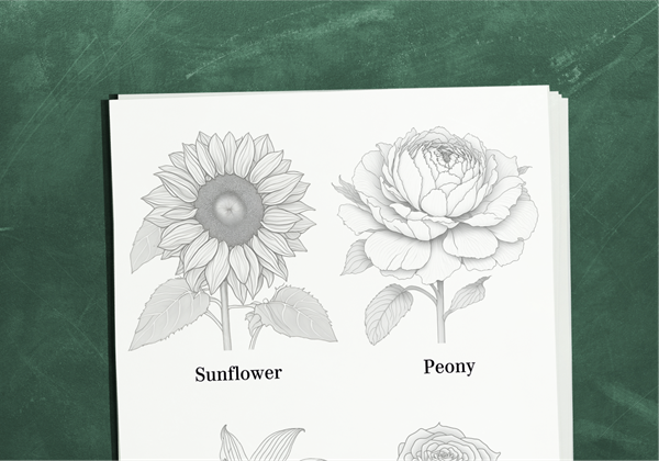 Grey tones of flowers for easy sketching and tracing